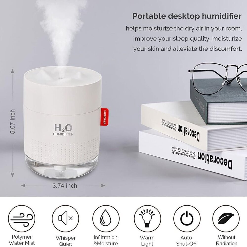 Portable Mini Humidifier, 500ml Small Cool Mist Humidifier, USB Personal Desktop - Picture 2 of 7